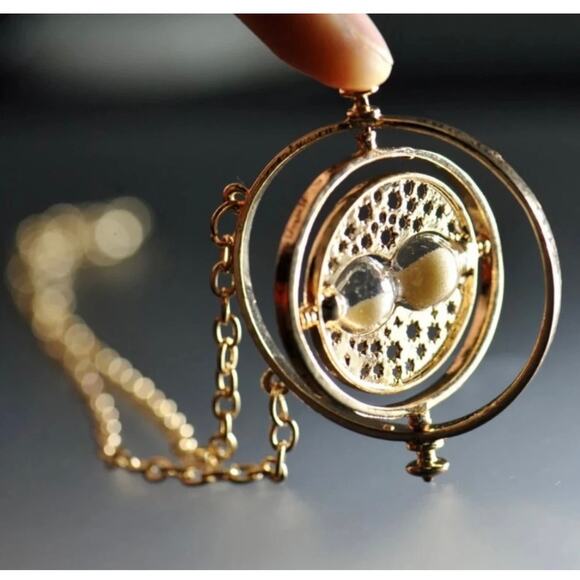 Time Turner Necklace Gold 360 Hourglass Pendant Inspired Harry Potter Hermione - Picture 1 of 5